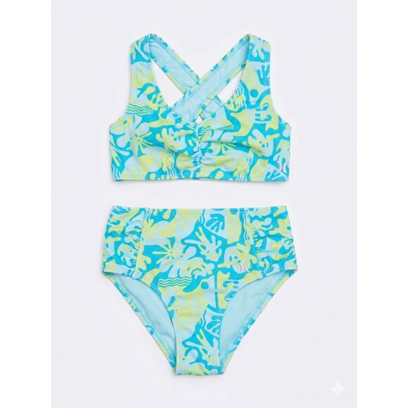 Hurley Other - 🌊 Hurley Girls 2-Piece Swimsuit Set Teal Lime Floral Size 7 (8-9 YRS) NWT